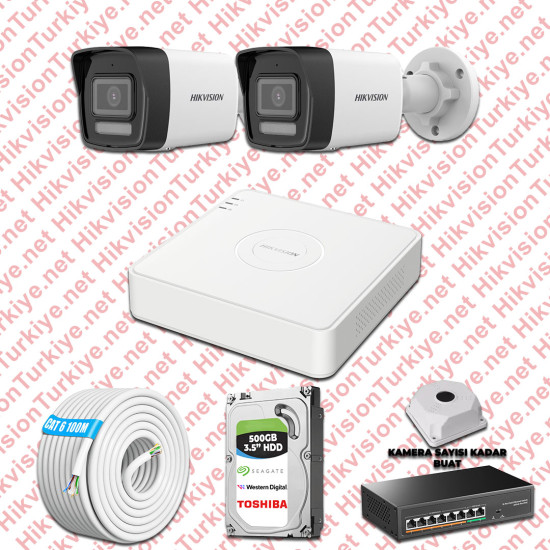 Hikvision İp 02 Kameralı Set 1080p Colorvu Mikrofonlu